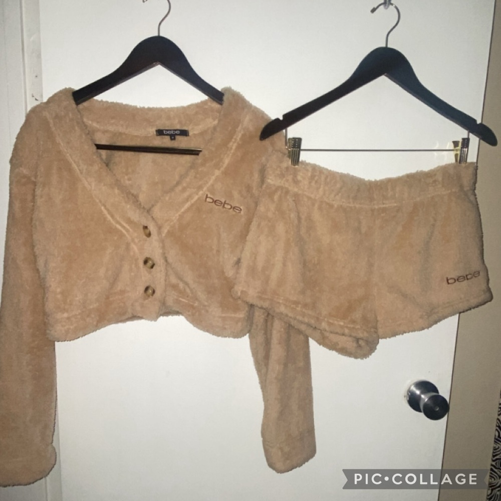 Bebe Beige Fuzzy Lounge Set Size Medium NWT